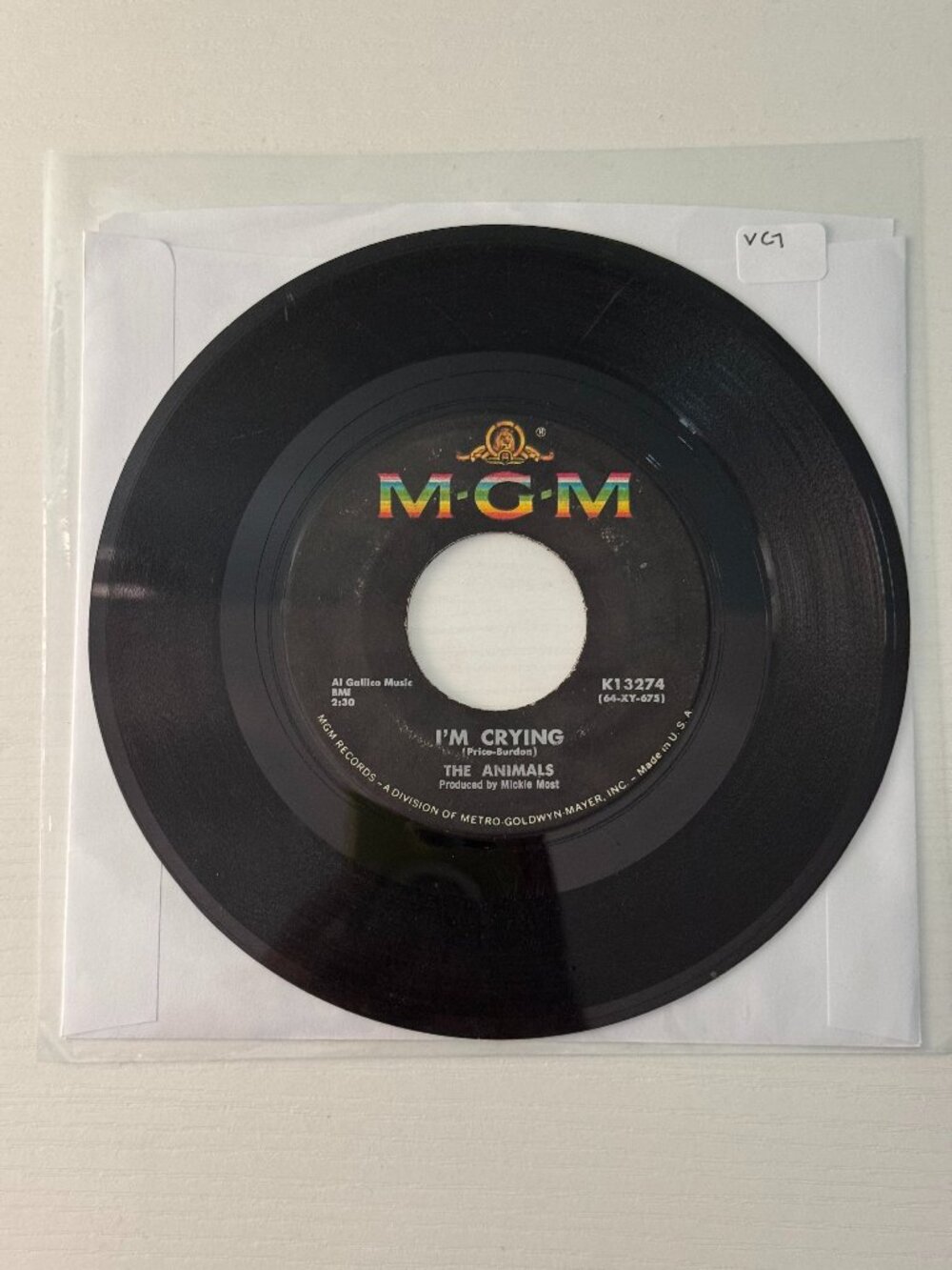 Vinyl Record Animals- I'm Crying/ Take It Easy Baby (45 RPM) | VG | Rock
